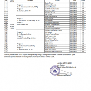 PENGUMUMAN JADWAL UJIAN KOMPREHENSIF 30 MEI 2023 Fakultas Syariah